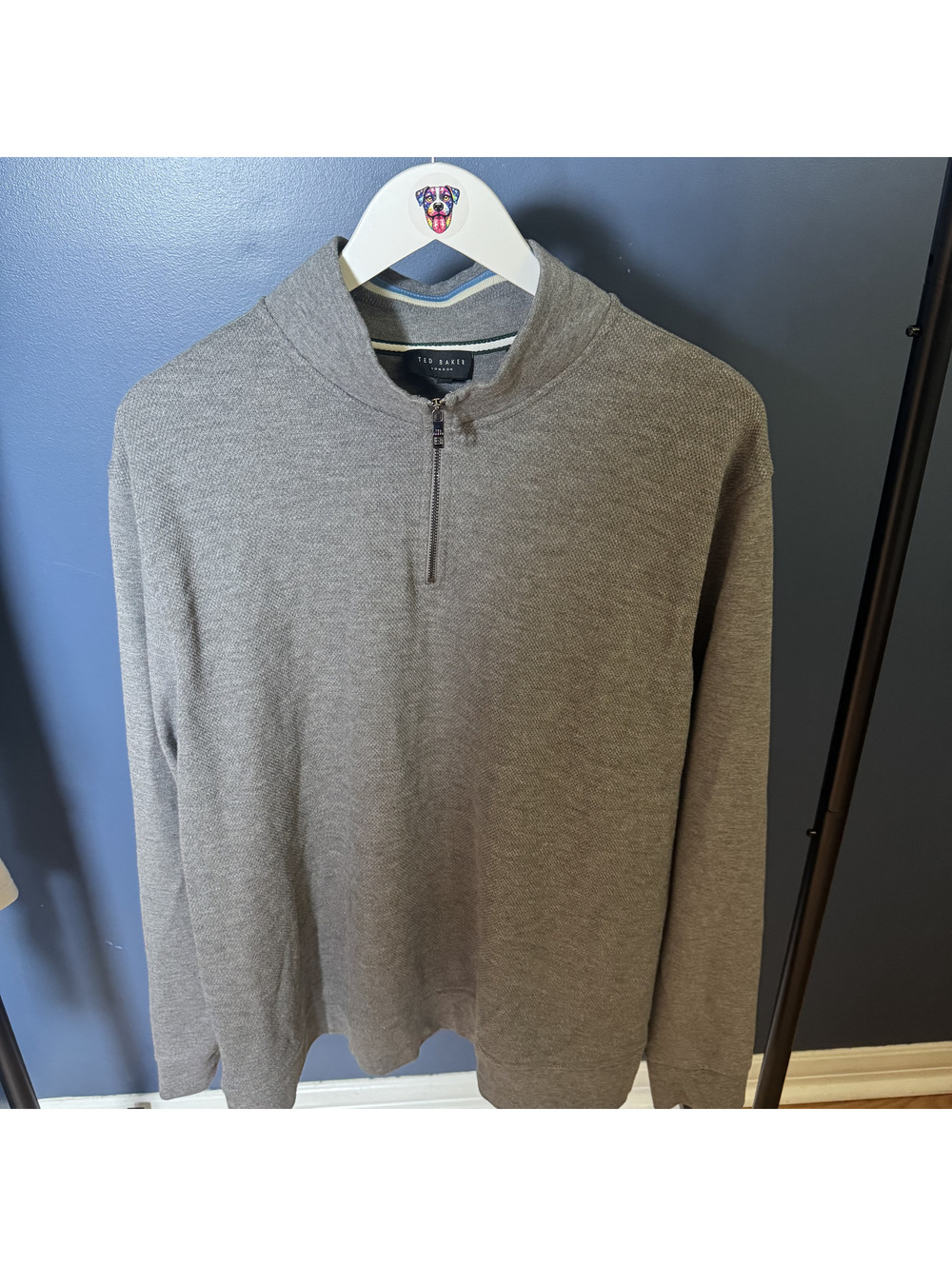 Ted Baker London Mens Textured Quarter Zip Sweater Gray Size 7 XL